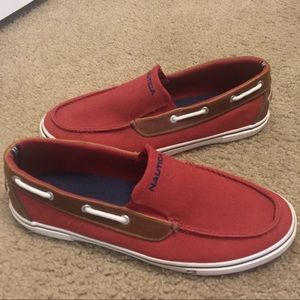 Nautica red canvas boat shoes, size 12